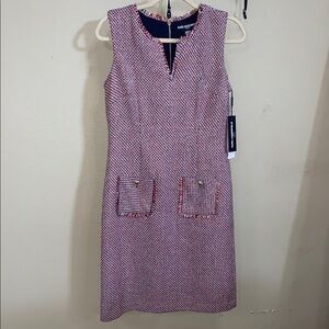 Karl Lagerfeld Red and Blue Sheath Dress V-Neck